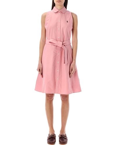 Polo Ralph Lauren Belted Sleeveless Shirtdress - Pink