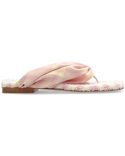 Burberry Check Printed Open-Toe Flat Sandals - Pink
