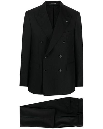 Tagliatore Brooch-detail Virgin-wool Blend Double-breasted Suit - Black