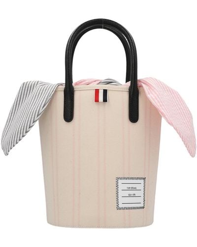 Thom Browne Striped Bucket Bag - Natural