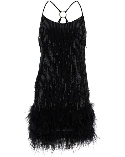 Liu Jo Short Sequined Dress With Feathers - Black