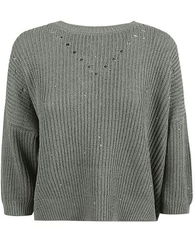 Peserico Sequin-embellished Crewneck Knitted Jumper - Grey