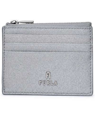 Furla Camelia Silver Cotton Blend Card Holder - Gray