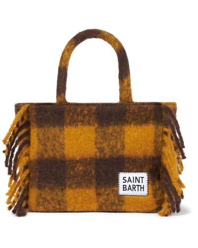 Mc2 Saint Barth Colette Blanket Handbag With Gingham Print - Brown