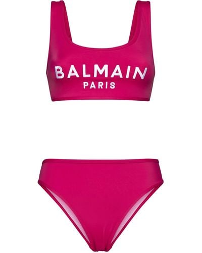 Balmain Embroidered Logo Bikini - Pink