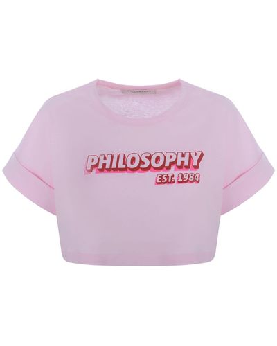 Philosophy Di Lorenzo Serafini T-shirt Logo Cropped In Cotone - Pink