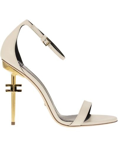 Elisabetta Franchi Leather Sandals With Logo Heel - Metallic