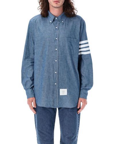 Thom Browne Straight Fit Shirt W/ 4Bar - Blue