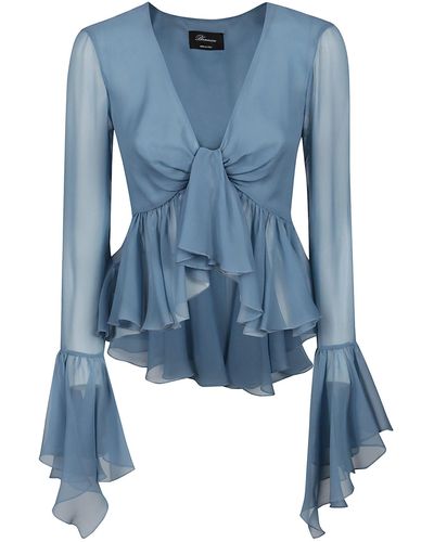 Blumarine Ruched-Detail Blouse - Blue