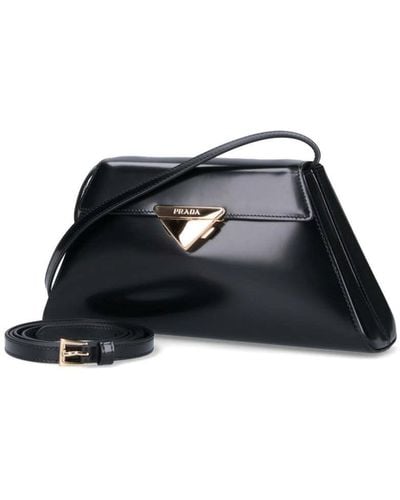 Prada Triangle-logo Leather Shoulder Bag - Black