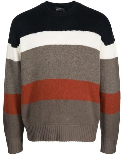 Emporio Armani Striped Wool Sweater - Black