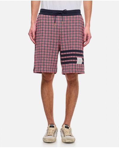 Thom Browne Check 4 Bar Sweat Cotton Shorts - Red