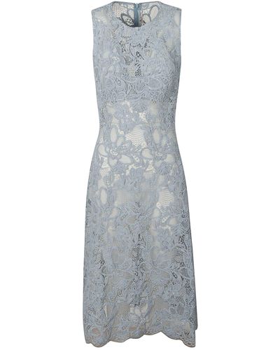 Ermanno Scervino Rear Zip Perforated Floral Sleeveless Dress - Grey