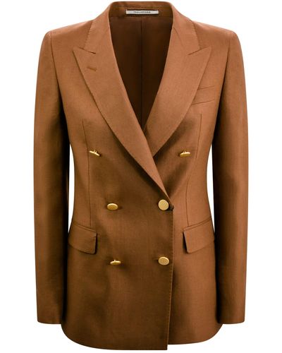 Tagliatore Full Suit With Double-Breasted Blazer With Peaked Lapels And Straight Trousers - Brown