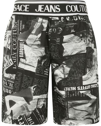 Versace Magazine-Printed Knee-Length Shorts - Gray