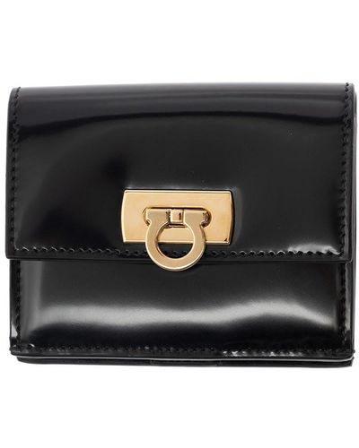 Ferragamo 'wanda' Black Wallet With Gancini Closure In Patent Leather Woman