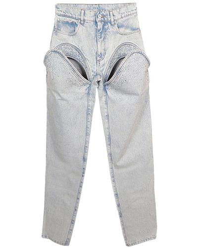 Y. Project Cut Out Rhinestone Jeans - Gray