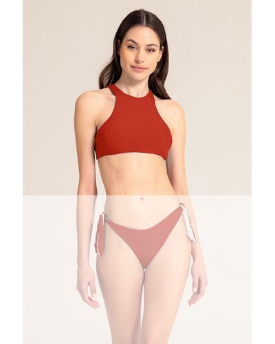 Marion Zimet Halter Neck Bikini Top, Reversible, In Ribbed Recyled Fabric - Multicolor