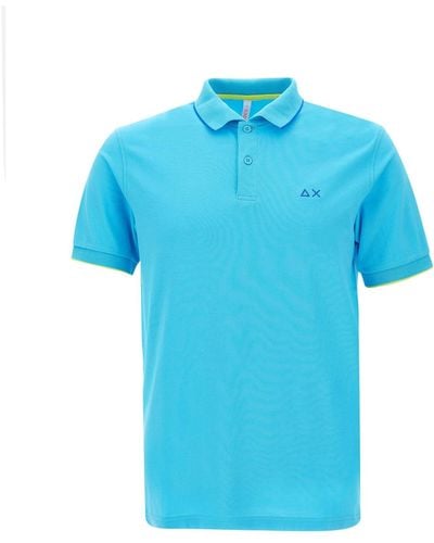 Sun 68 Small Stripe Polo Shirt Cotton - Blue