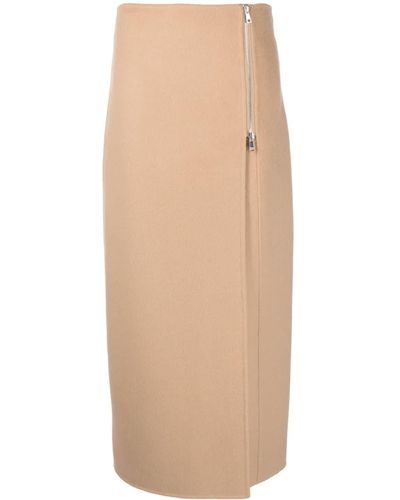 P.A.R.O.S.H. Zip-up Straight Wool Skirt - Natural