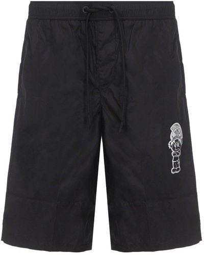 Moncler Logo Embroidered Drawstring Swim Shorts - Black