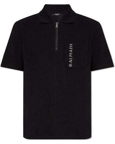 Balmain Cotton Polo Shirt, - Black