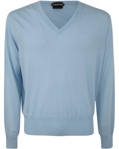 Tom Ford V Neck Sweater - Blue