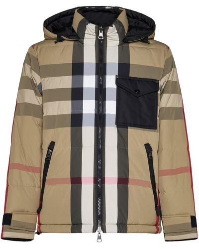 Burberry Check Nylon Reversible Hooded Puffer Jacket - Natural