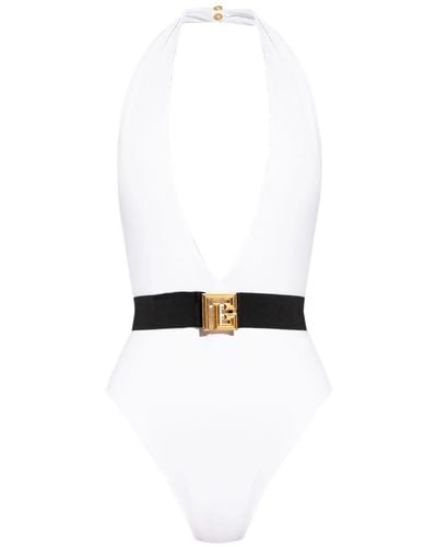 Balmain Belted Swimsuit - White