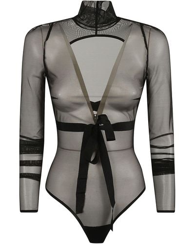 Nensi Dojaka See-Through Tie-Waist Bodysuit - Black