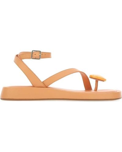 Gia Borghini Peach Leather Rosie 18 Thong Sandals - Brown