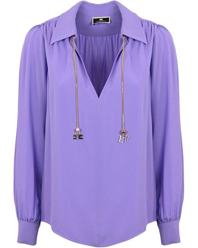 Elisabetta Franchi Viscose Georgette Shirt With Pendants - Purple