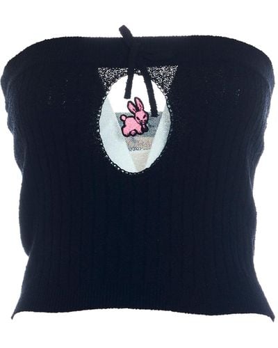 Cormio Terry Tube Top With Hand Embroidery - Black