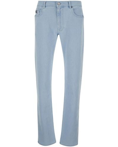 Versace Light Skinny Jeans With Logo Patch - Blue
