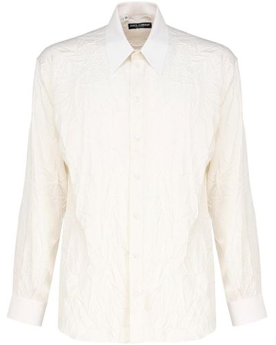 Dolce & Gabbana Oversized Shirt In Stretch Silk Charmeuse - White