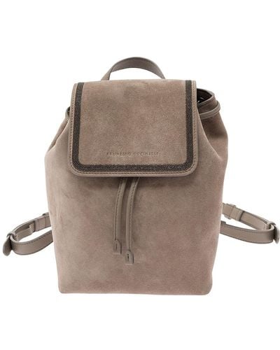 Brunello Cucinelli Backpack With Engraved Logo And Monile Detail - Brown