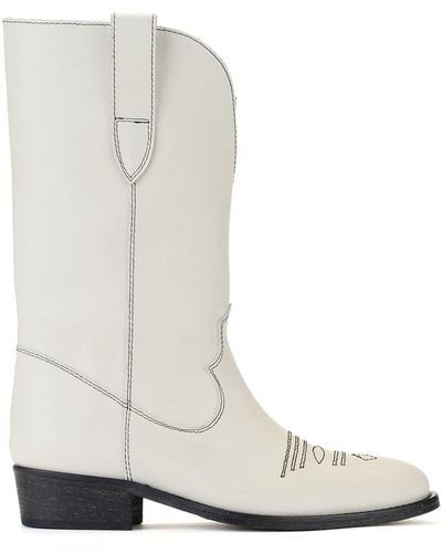 Via Roma 15 Off- Calf Leather Cowboy Boots - White