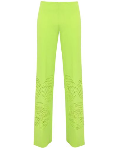Liviana Conti Straight Leg Trousers With Laser Design - Green