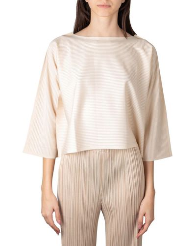 Pleats Please Issey Miyake A-poc Boat Neck Pleated Blouse - Natural