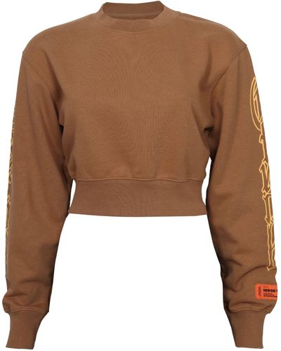 Heron Preston Cropped Sweatshirt In Tobacco Color Cotton - Brown