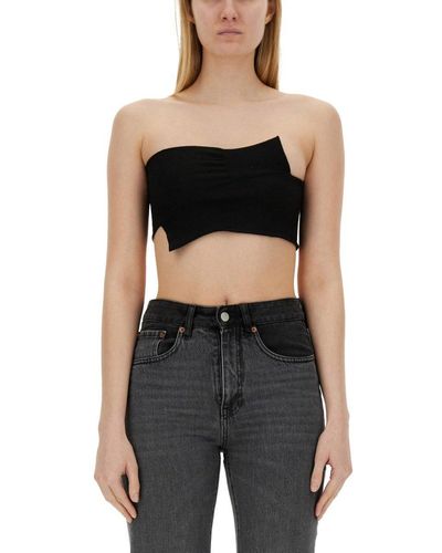 MM6 by Maison Martin Margiela Cropped Wrapped-sleeves Bandeau Top - Black