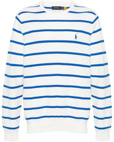 Polo Ralph Lauren Polo Pony Striped Cotton Sweater - Blue