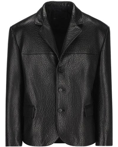 Prada Single-breasted Long-sleeved Leather Jacket - Black