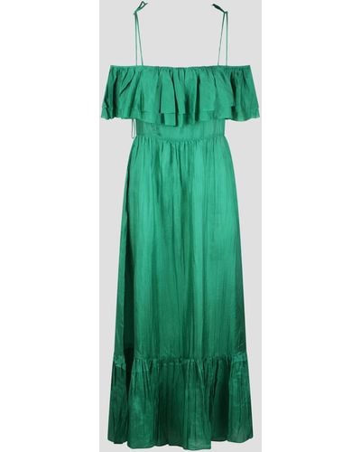 THE ROSE IBIZA Ruffled Silk Long Dress - Green