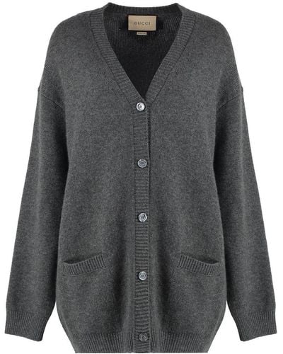 Gucci Drop Shoulder Fine Knit Cardigan - Grey