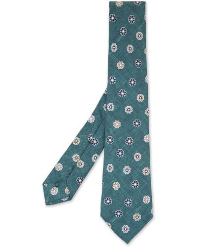 Kiton Tie With Flower Pattern - Blue