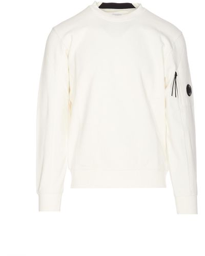 C.P. Company Diagonal Raised Fleece Logo Sweatshirt - White