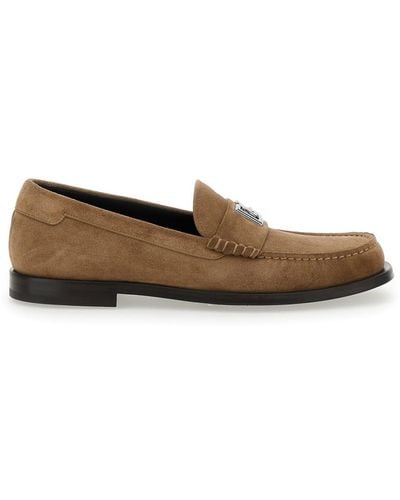Dolce & Gabbana Brown Loafer With Logo In Suede Man