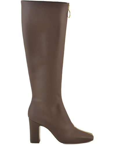 L'Autre Chose Brown Leather Gold-tone Zippered Boots