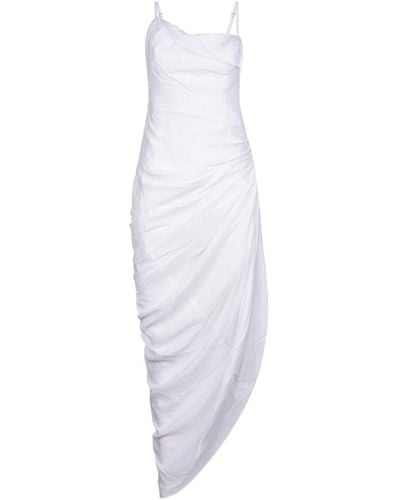Jacquemus Asymmetric Draped Midi Dress - White